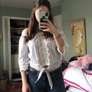 White Off the Shoulder Striped Top